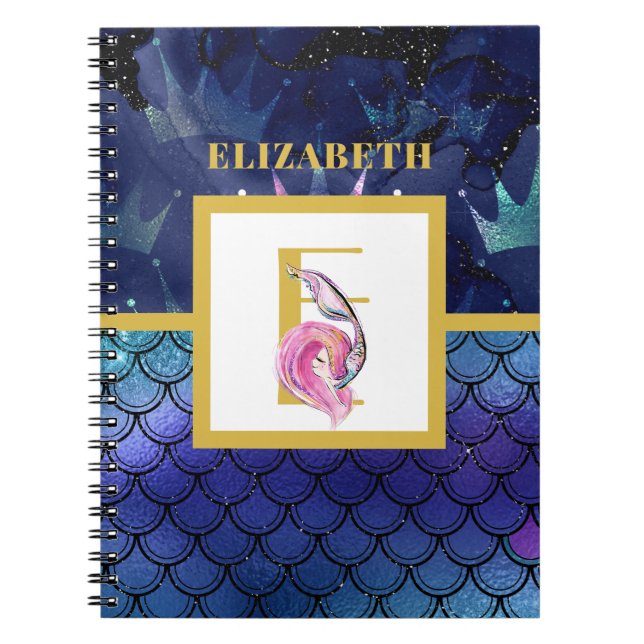 Cuaderno Pequeña Sirena Escala Monograma Chicas Rosa Azul (Frente)