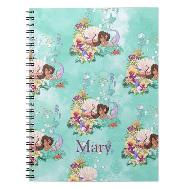 Cuaderno Pequeña Sirena Rosa Bajo El Pescado Del Mar (Frente)