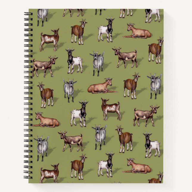 Cuaderno Pequeñas cabras en verde - Patrón de manada de cab (Anverso)