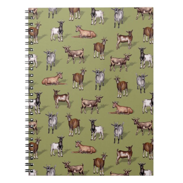 Cuaderno Pequeñas cabras en verde - Patrón de manada de cab (Frente)