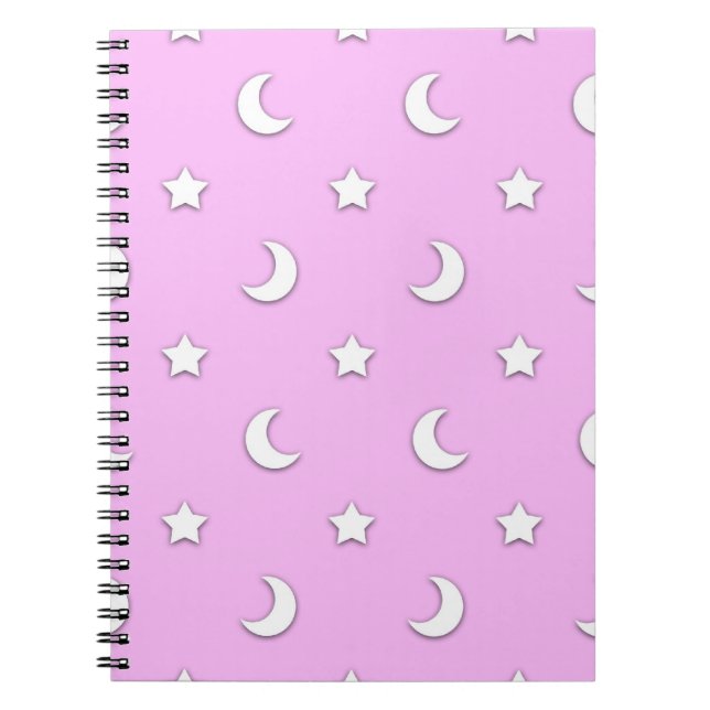 Cuaderno Pequeñas estrellas blancas y lunas en rosa (Frente)