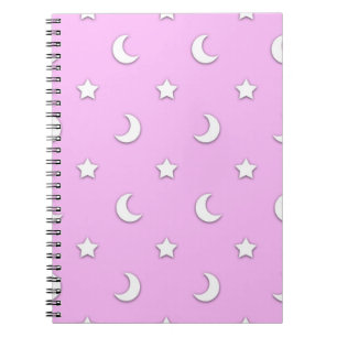 Cuaderno Pequeñas estrellas blancas y lunas sobre rosa