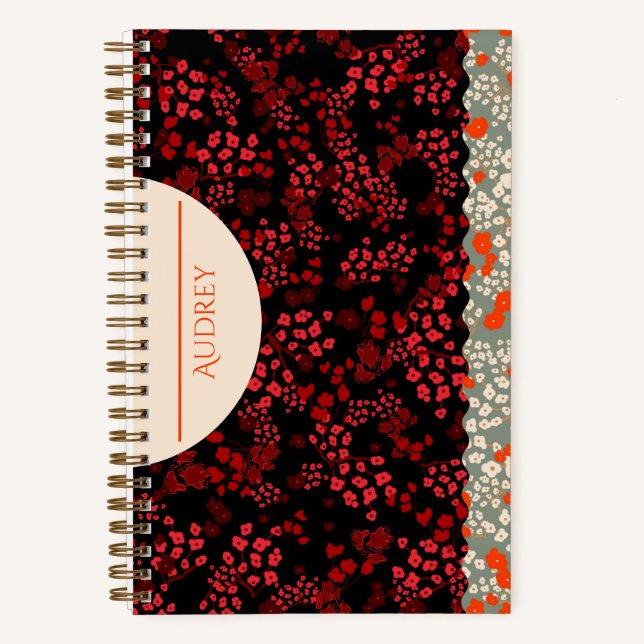 CUADERNO PEQUEÑAS FLORES OSCURO ROJO Y VERDE (Anverso)