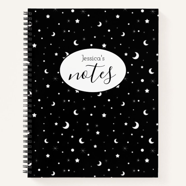 Cuaderno Pequeñas lunas y estrellas nombre personalizado ne (Anverso)