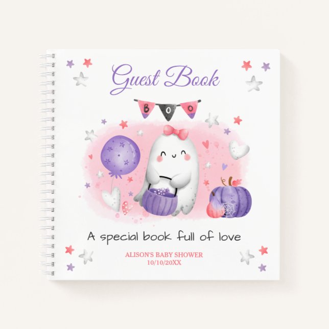 Cuaderno Pequeño Boo Chica Pink Purple Baby Ducha Guest Boo (Anverso)