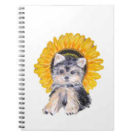 Cuaderno Pequeño cachorro de Yorkshire y arte de girasol