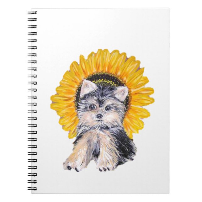Cuaderno Pequeño cachorro de Yorkshire y arte de girasol (Frente)
