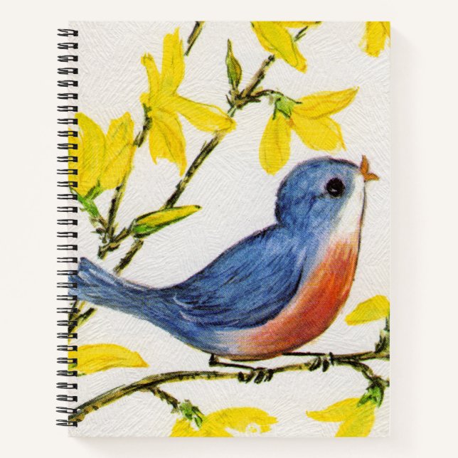 Cuaderno Pequeño cantante de pájaro rojo y azul en flores d (Anverso)