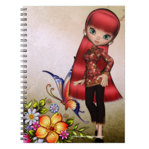 Cuaderno Pequeño Chica asiático Fantasía Nota espiral Libro