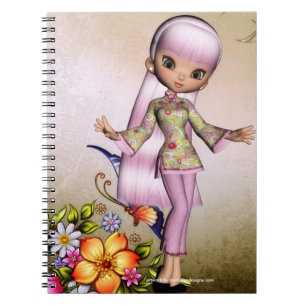 Cuaderno Pequeño Chica asiático Fantasía Nota espiral Libro