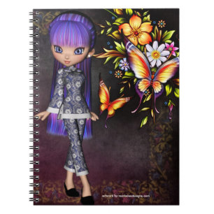 Cuaderno Pequeño Chica asiático Fantasía Nota espiral Libro