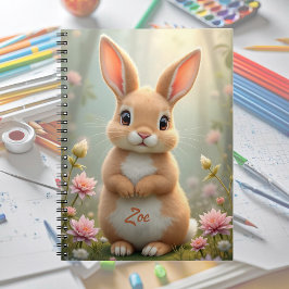 Cuaderno Pequeño conejito lindo rodeado de flores, personal