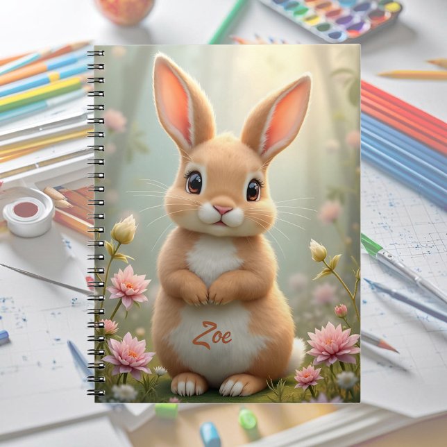 Cuaderno Pequeño conejito lindo rodeado de flores, personal (Subido por el creador)