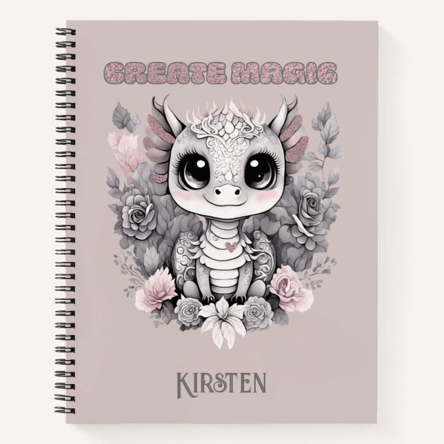Cuaderno Pequeño Dragón "Crea Mágica" Rosa (Anverso)