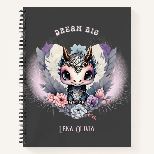 Cuaderno Pequeño dragón "Dream Big" rosado y caprichoso (Anverso)