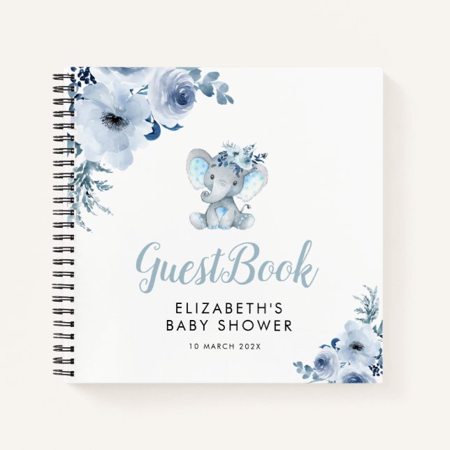 Cuaderno pequeño elefante azul floral bebé ducha de regalo (Anverso)