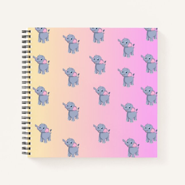 Cuaderno pequeño elefante lindo gris rosa (Anverso)