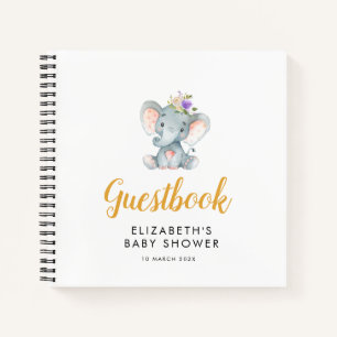 Cuaderno pequeño elefante morado flora bebé ducha guía