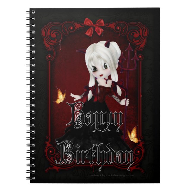 Cuaderno Pequeño Gótico Chica diablo feliz cumpleaños libro (Frente)