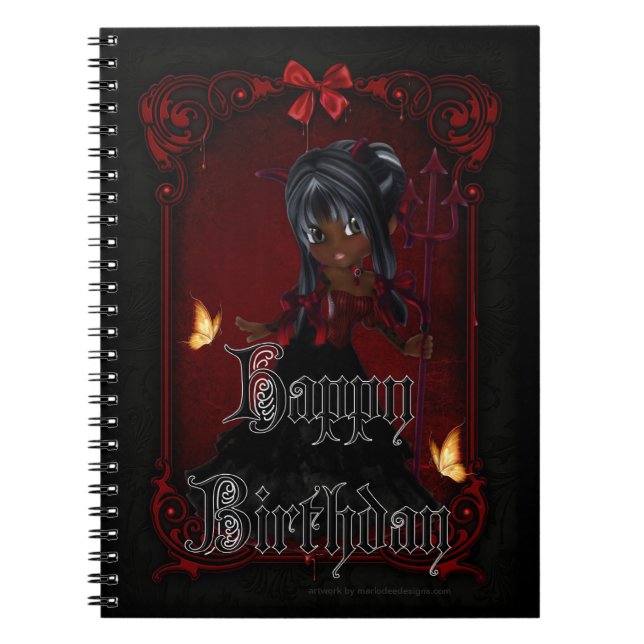 Cuaderno Pequeño Gótico Chica diablo feliz cumpleaños libro (Frente)