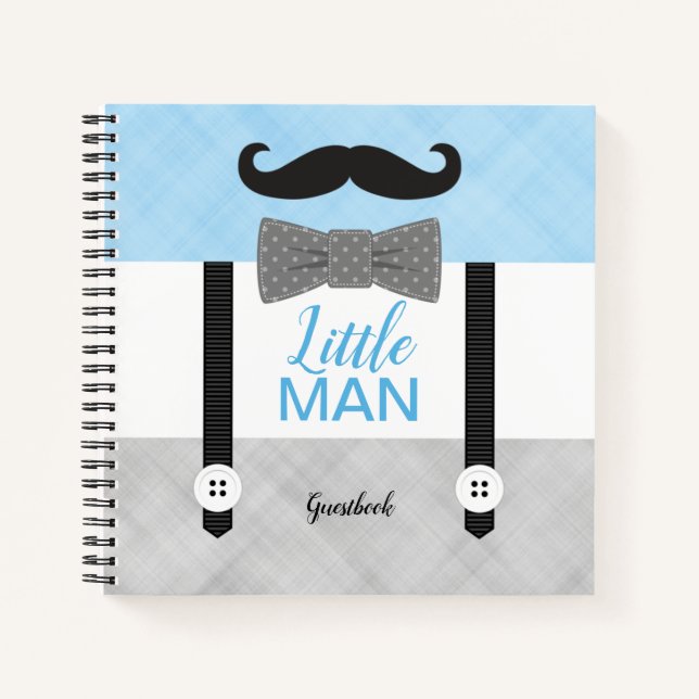 Cuaderno Pequeño hombre azul gris niño bebé ducha invitado (Anverso)