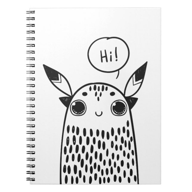 Cuaderno Pequeño monstruo blanco y negro lindo ilustrado (Frente)