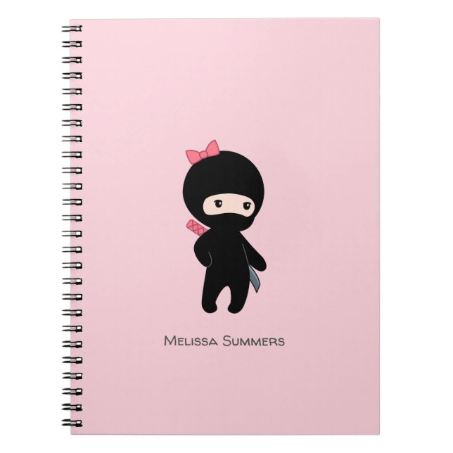 Cuaderno Pequeño nombre personalizado Chica Ninja en rosa (Frente)