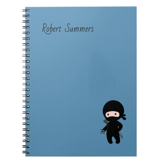 Cuaderno Pequeño nombre personalizado Ninja en azul (Frente)