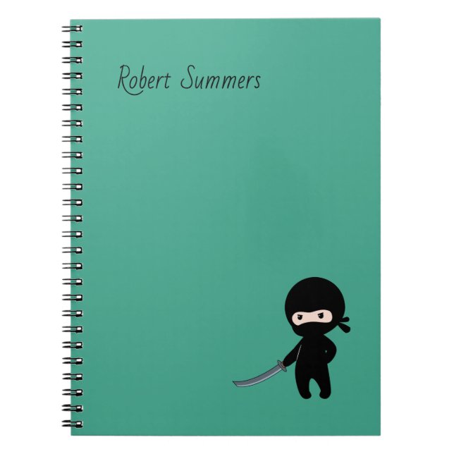 Cuaderno Pequeño nombre personalizado Ninja enojado sobre v (Frente)