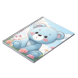 Cuaderno Pequeño oso oso de peluche azul en el jardín