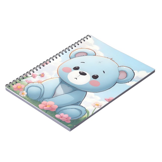 Cuaderno Pequeño oso oso de peluche azul en el jardín (Lado Izquierdo)