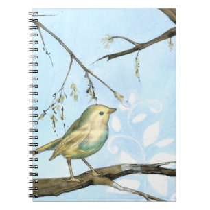 Cuaderno Pequeño pájaro amarillo encaramado en una rama m