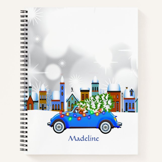 Cuaderno Pequeño Personalizado de Navidades de coches y árb (Anverso)