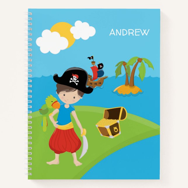 Cuaderno Pequeño pirata con tesoro y loro (Anverso)