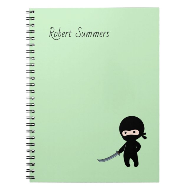 Cuaderno Pequeño y enojado nombre personalizado Ninja en ve (Frente)