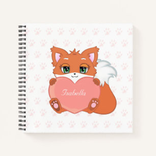 Cuaderno Pequeño zorro lindo sosteniendo un bloc de notas d