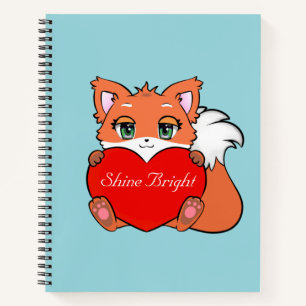 Cuaderno Pequeño zorro lindo sosteniendo un corazón
