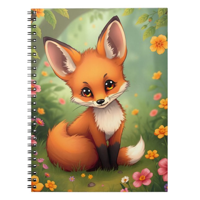 Cuaderno Pequeño zorro marrón lindo en el bosque (Frente)
