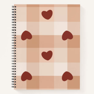 Cuaderno Pequeños corazones rojos patrón de gingham acogedo