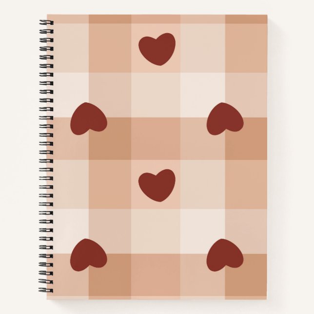 Cuaderno Pequeños corazones rojos patrón de gingham acogedo (Anverso)