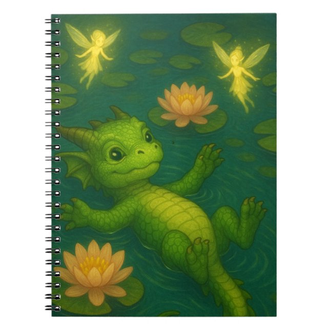 Cuaderno Pequeños ojos de cachorro de dragón verde bebé nad (Frente)