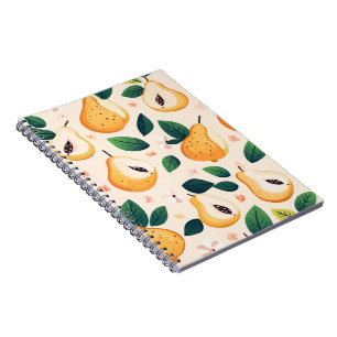Cuaderno Peras amarillas dulces y patrón de frutas de hojas