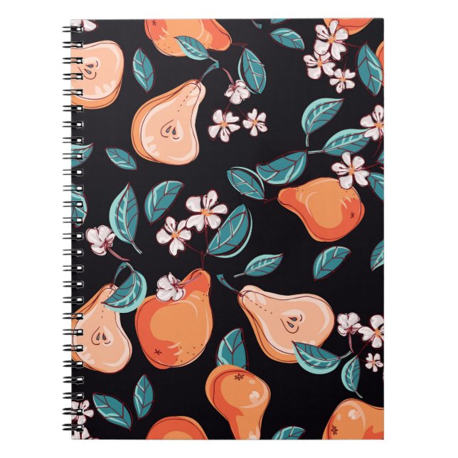 Cuaderno Peras sucias y jugosas. Patrón de frutos sin foco  (Frente)