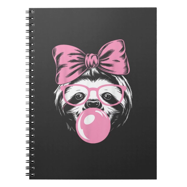 Cuaderno Perezoso con gafas y soplando chicle rosa (Frente)