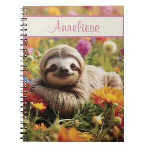 Cuaderno Perezoso Feliz Personalizado entre Flores
