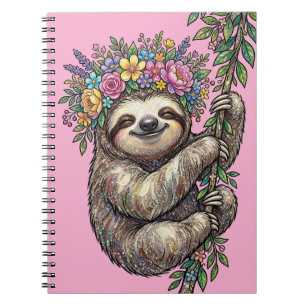 Cuaderno Perezoso Floral Lindo Elegante con Corona de Flore