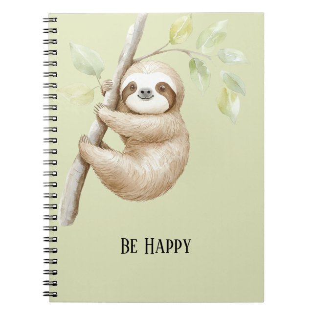 Cuaderno Perezoso Verde Feliz en Árbol (Frente)
