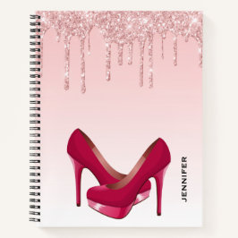 Cuaderno Perforaciones modernas de Purpurina rosado y tacon