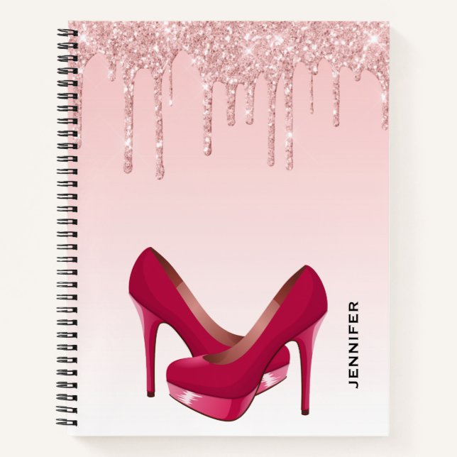 Cuaderno Perforaciones modernas de Purpurina rosado y tacon (Anverso)