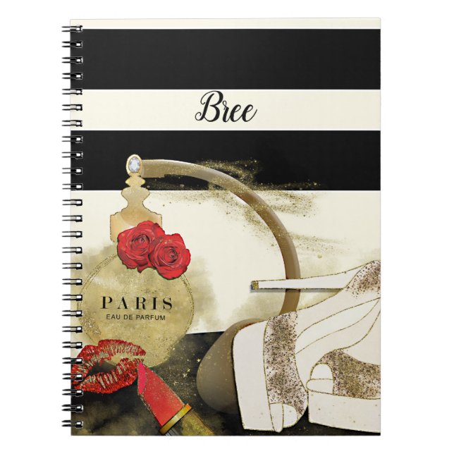 Cuaderno Perfume París Rosas Tacones y Pintalabios (Frente)